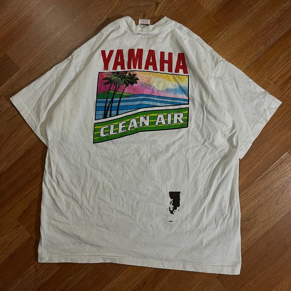 Vintage Yamaha Clean Air T-Shirt XL White Murina Made in USA Single Stitch 90s